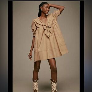 Anthropologie Pilcro Short-Sleeve Bow-Front Tunic Mini Dress